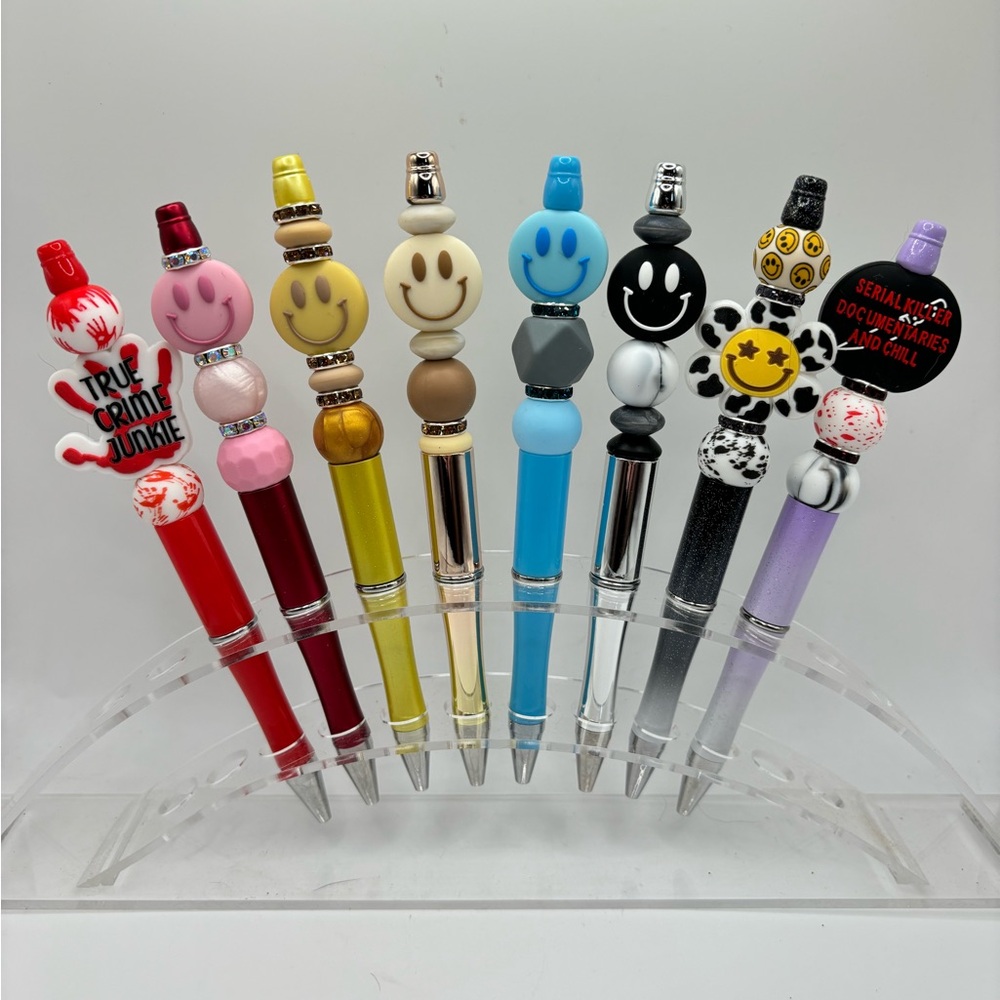 Beaded Silicone Focal Bead Pen Character Smiley Face True Crime Junkie